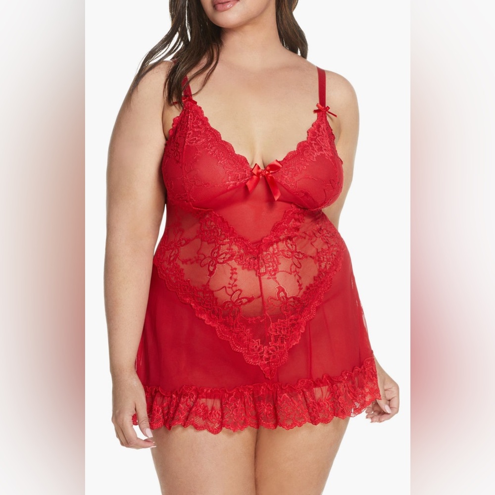 Oh la la Cheri Red Babydoll Chemise Size 1X/2X